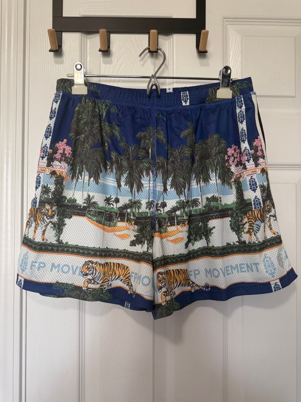 Free People When in Venice Palm court Combo Athletic Mesh Shorts Side Stripes Lg